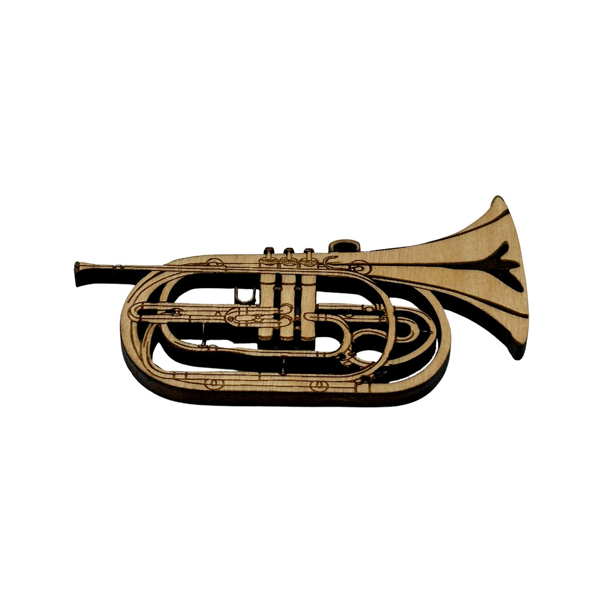 Marching French Horn Engraved Wood Ornament