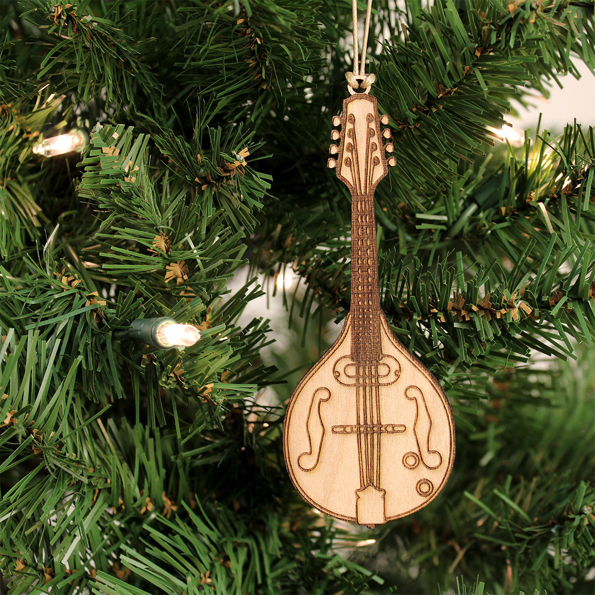 Mandolin Engraved Wood Ornament