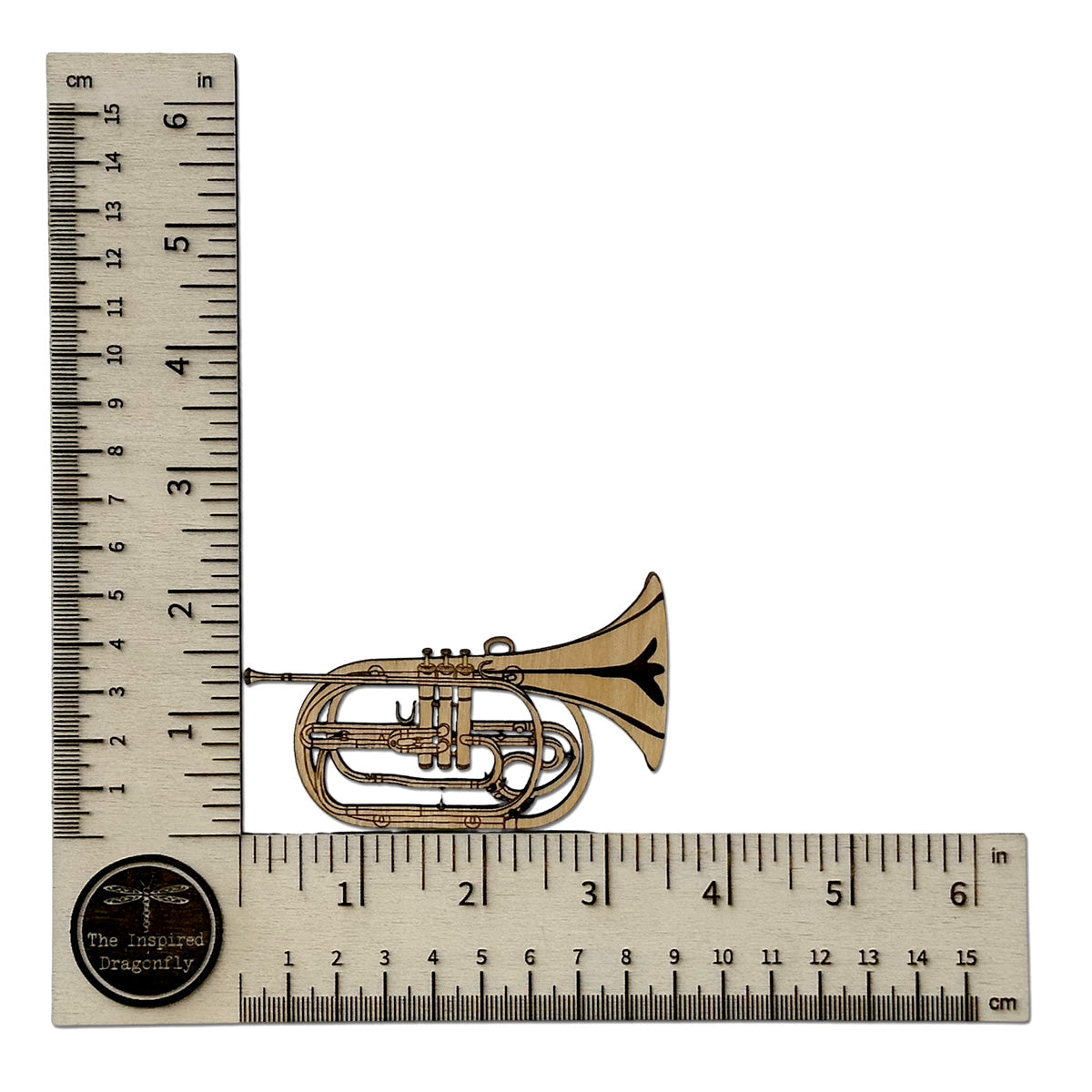 Marching French Horn Engraved Wood Ornament