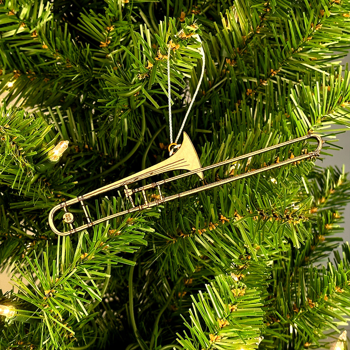 Trombone Engraved Wood Ornament