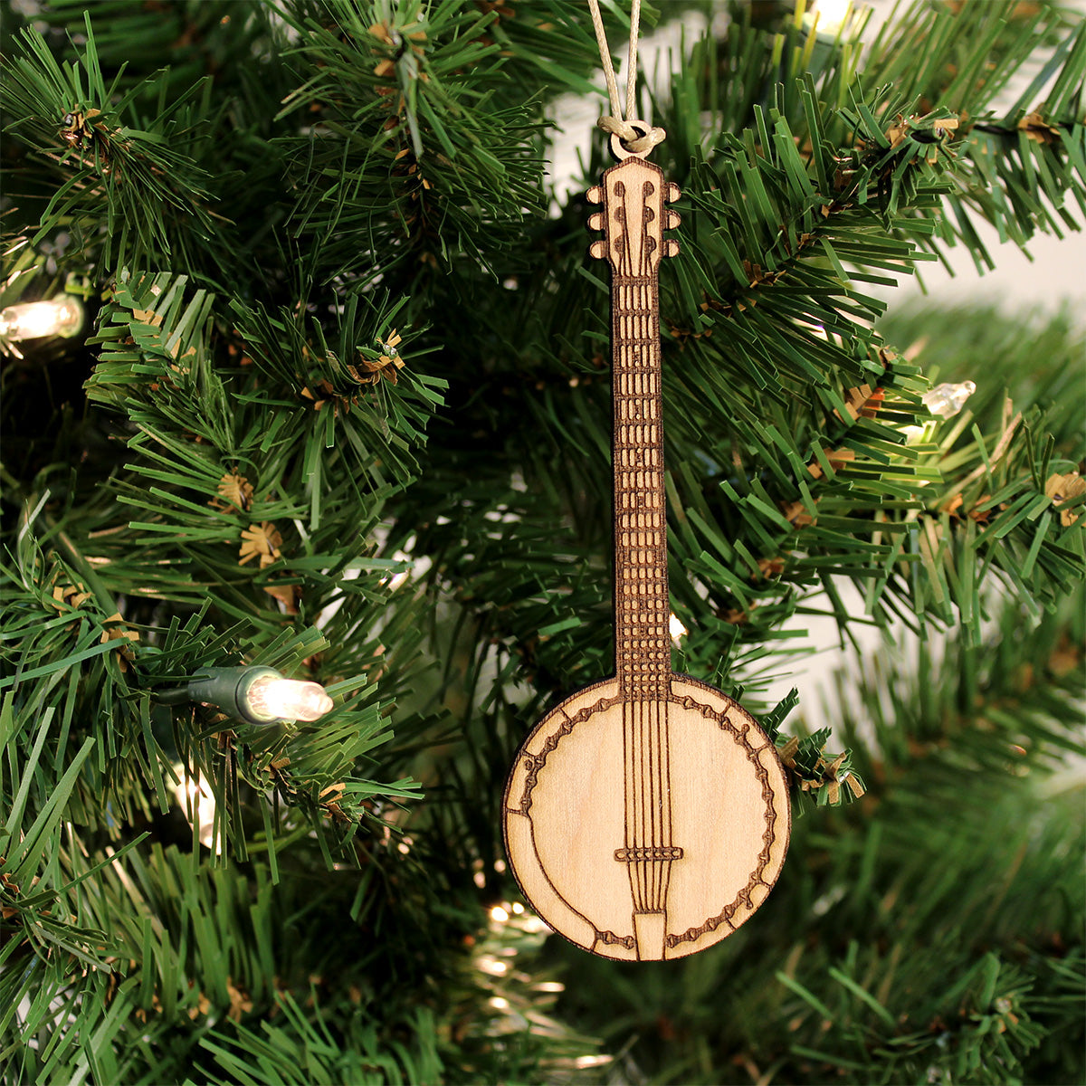 Banjo Engraved Wood Ornament