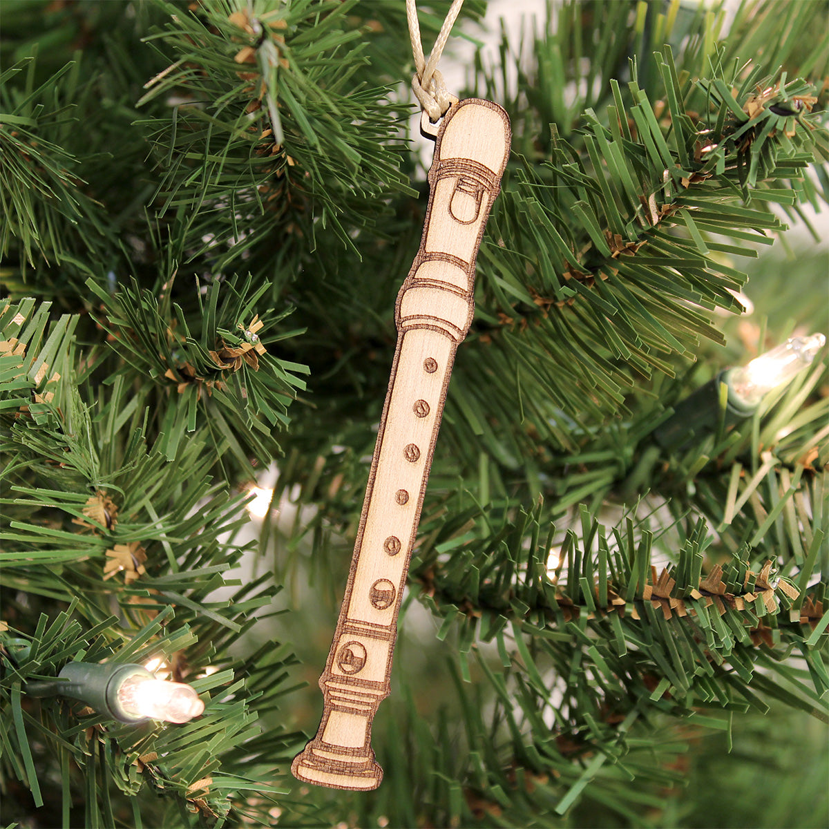 Recorder 2 Wooden Christmas Ornament