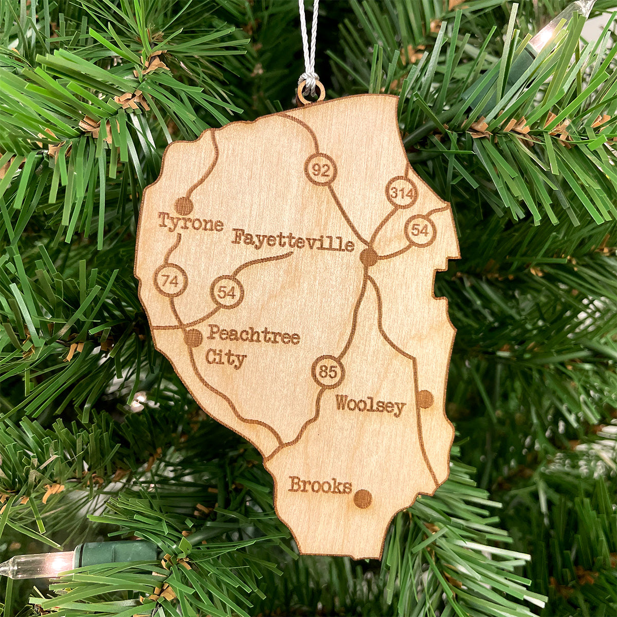 Fayette County Map Engraved Wood Ornament