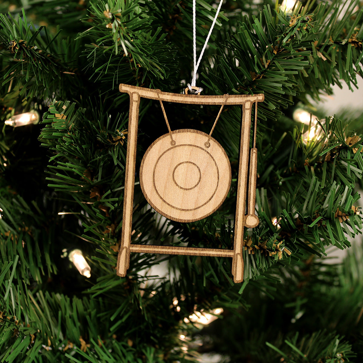 Gong Engraved Wood Ornament