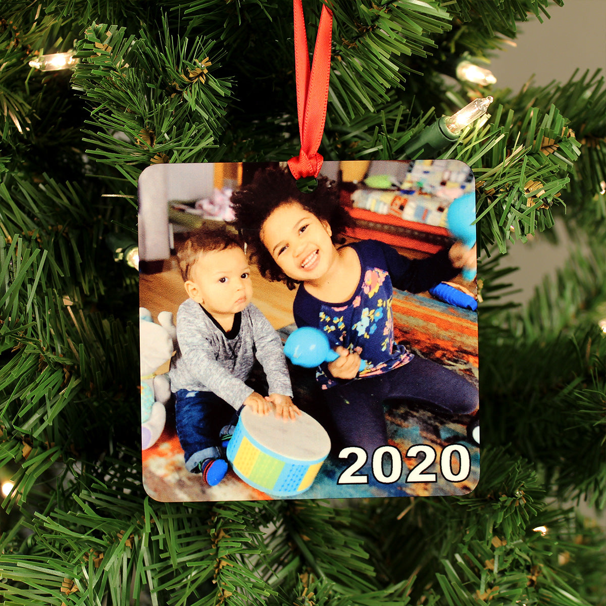 Personalized Photo Ornament on Metal (Jumbo Square 4"x4", 2-Sided)