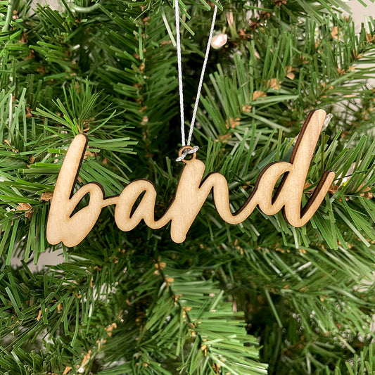 Band Word Engraved Wood Ornament