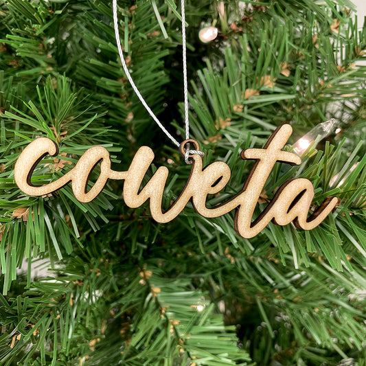 Coweta Word Engraved Wood Ornament