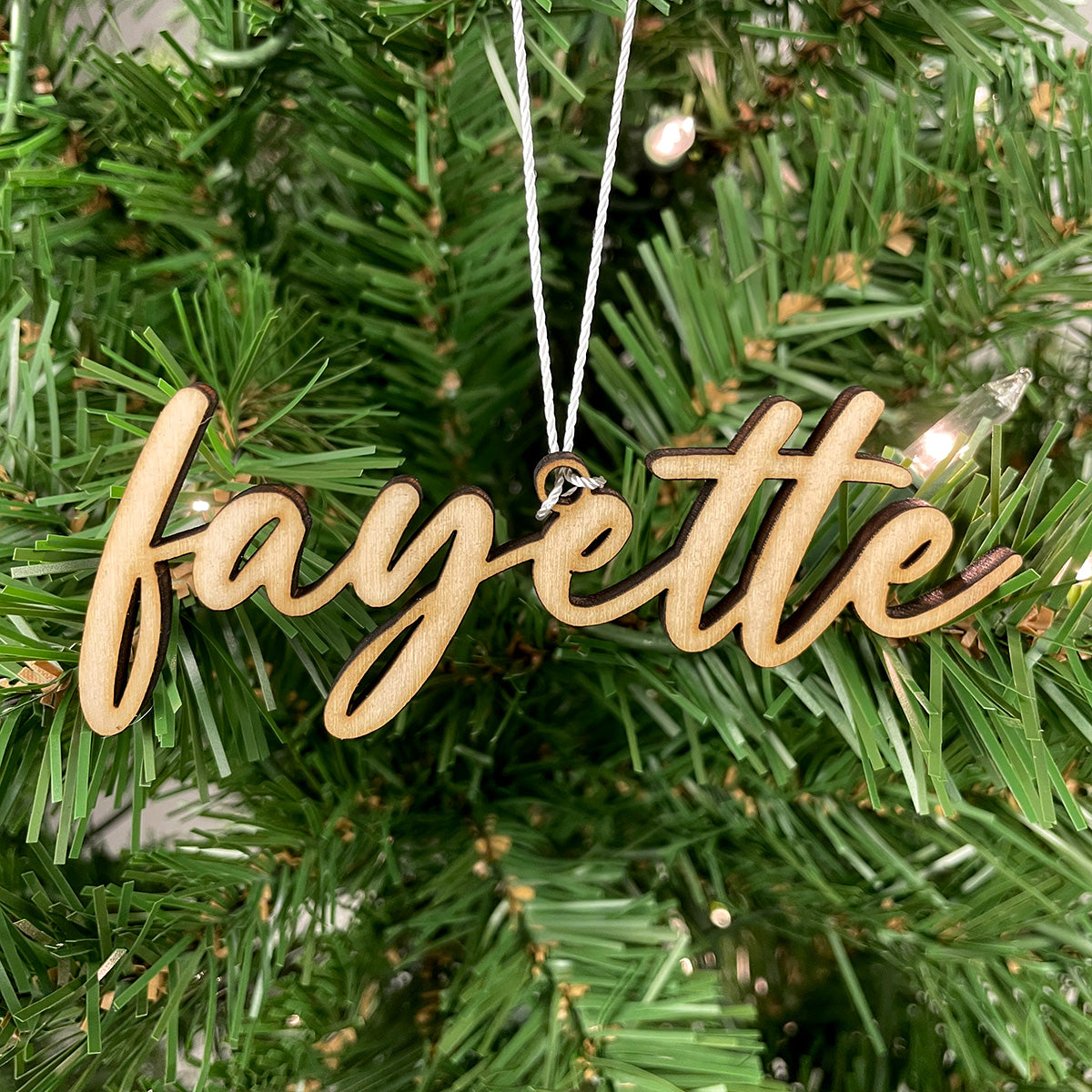 Fayette Word Engraved Wood Ornament