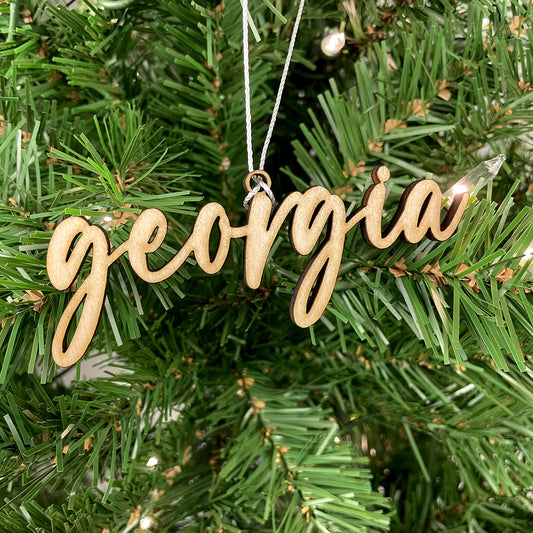 Georgia Word Engraved Wood Ornament