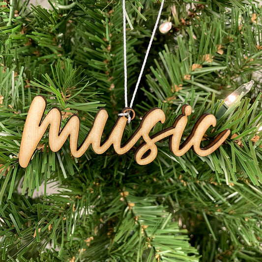Music Word Engraved Wood Ornament